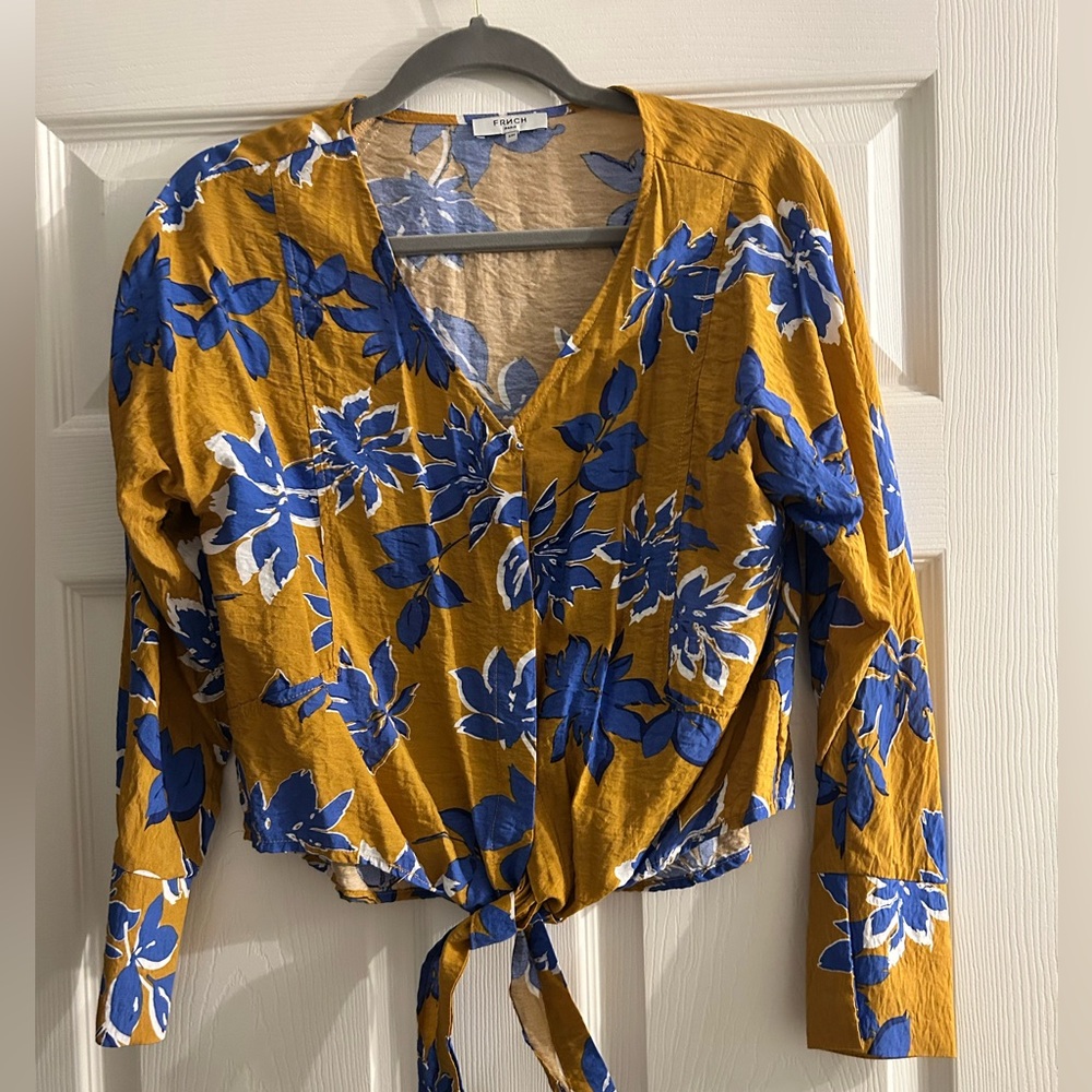 FRNCH Paris Front Tie Ling Sleeve Blouse